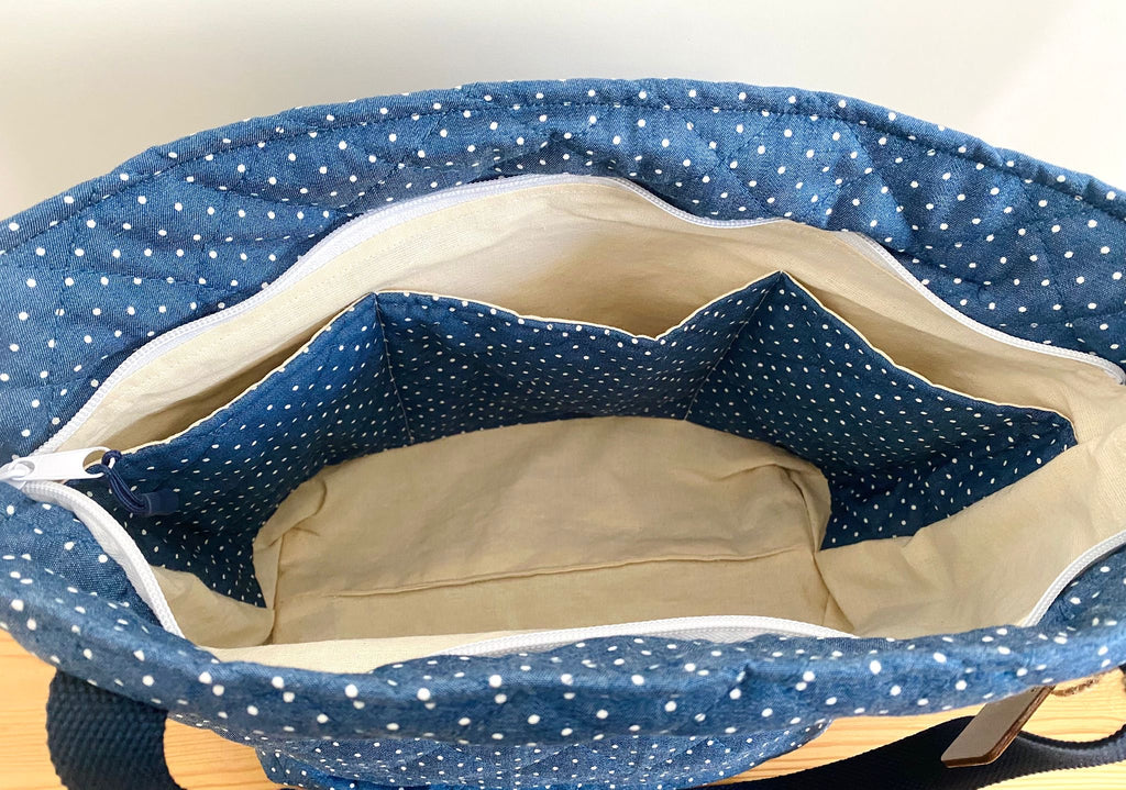 Bolso Bandolera gris con lunares blancos