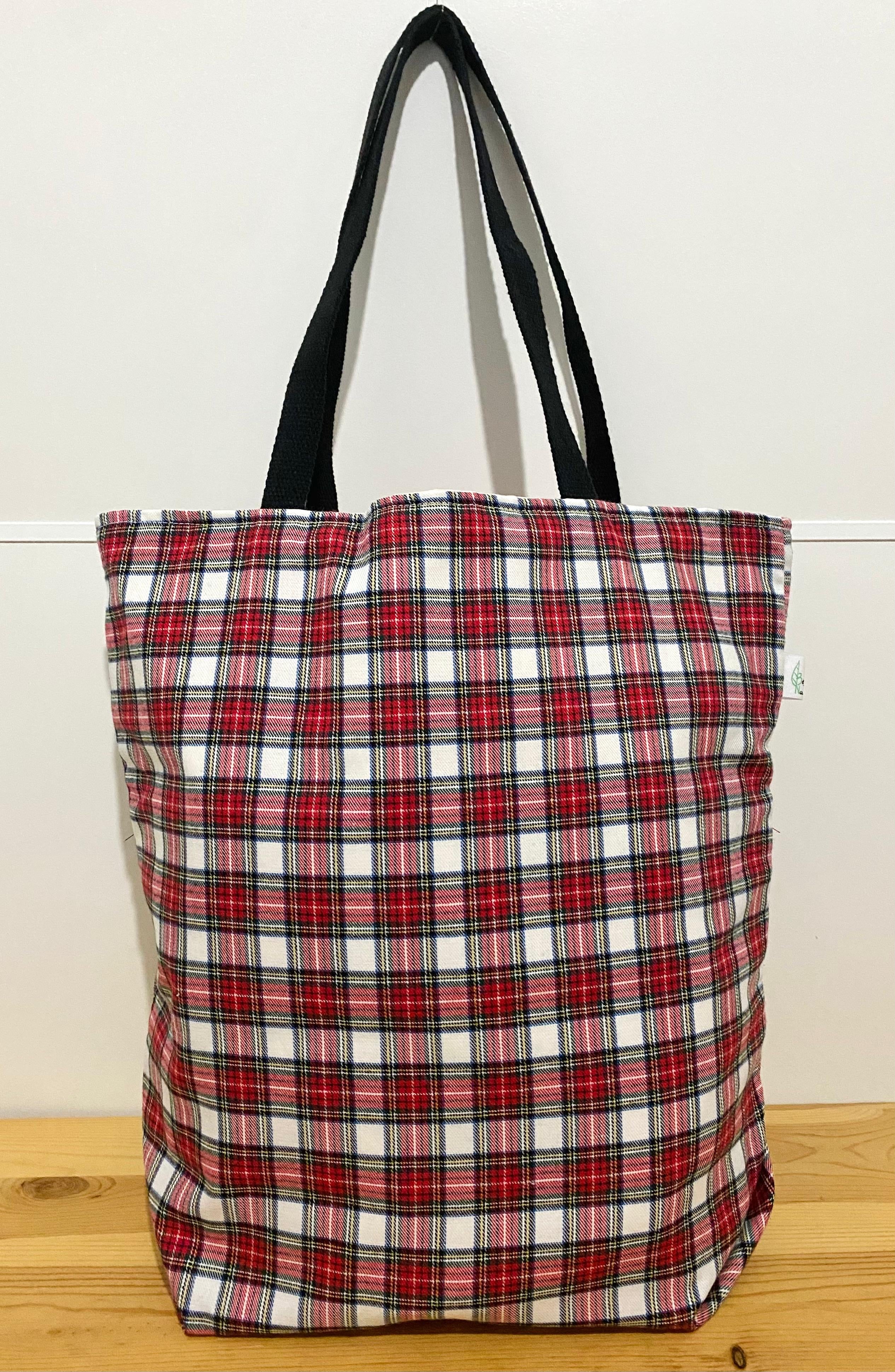 Bolso Tote cuadros escoceses rojos