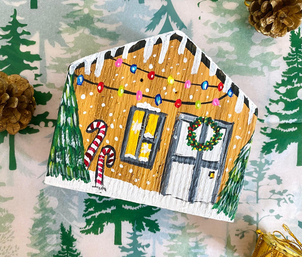 Adorno Navideño en forma de casita de madera