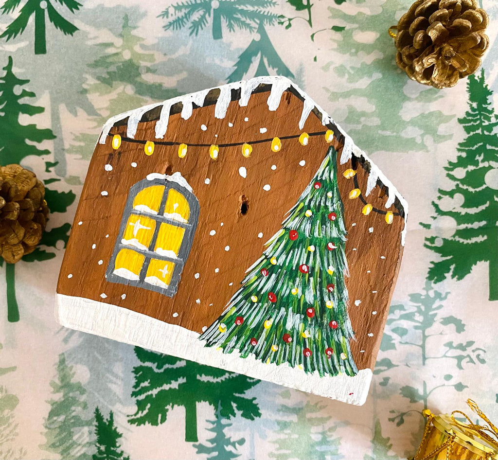 Adorno Navideño en forma de casita de madera