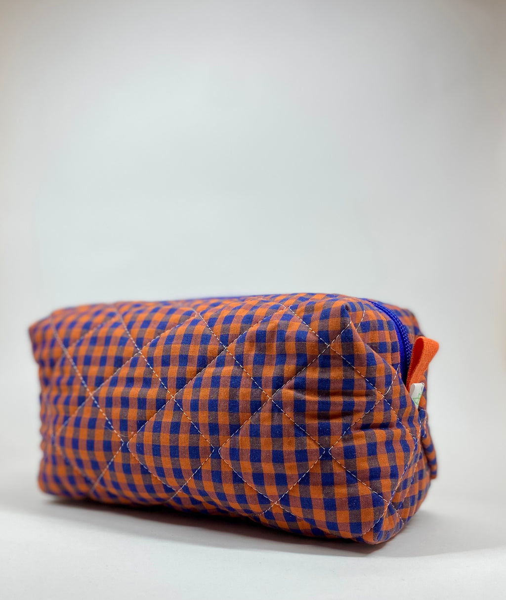 Neceser acolchado rectangular azul y naranja