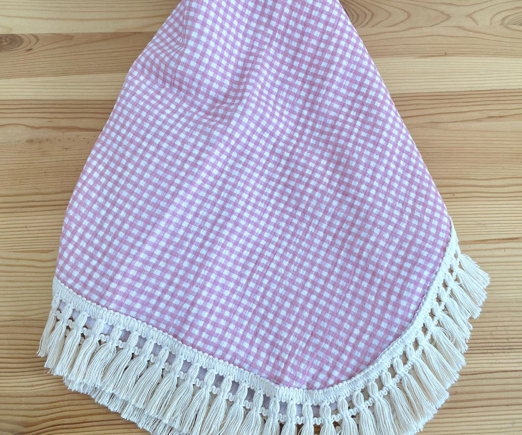 Muselina  de cuadros con flecos