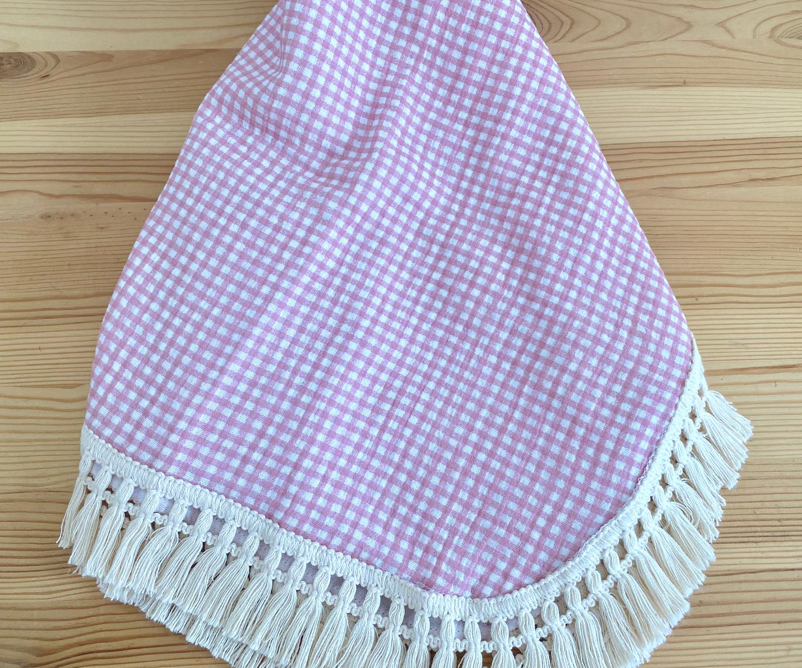 Muselina  de cuadros con flecos