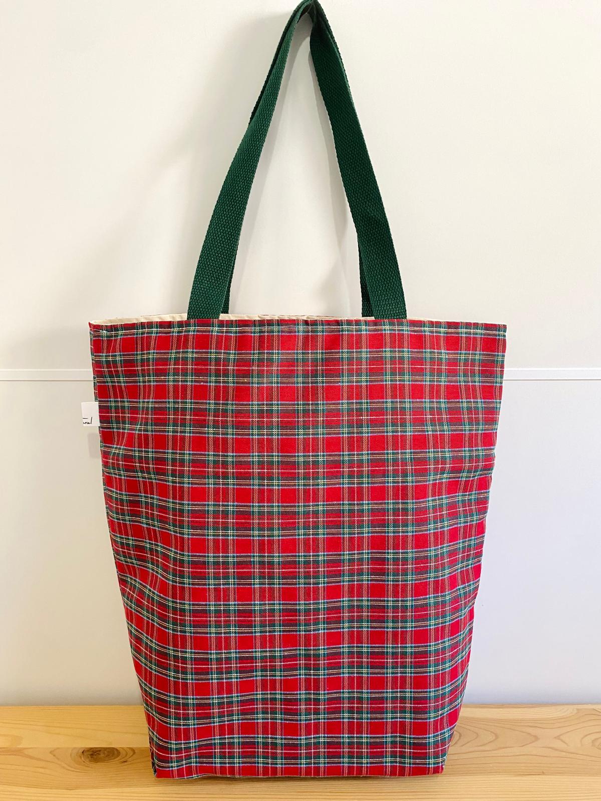 Bolso Tote cuadros escoceses rojo