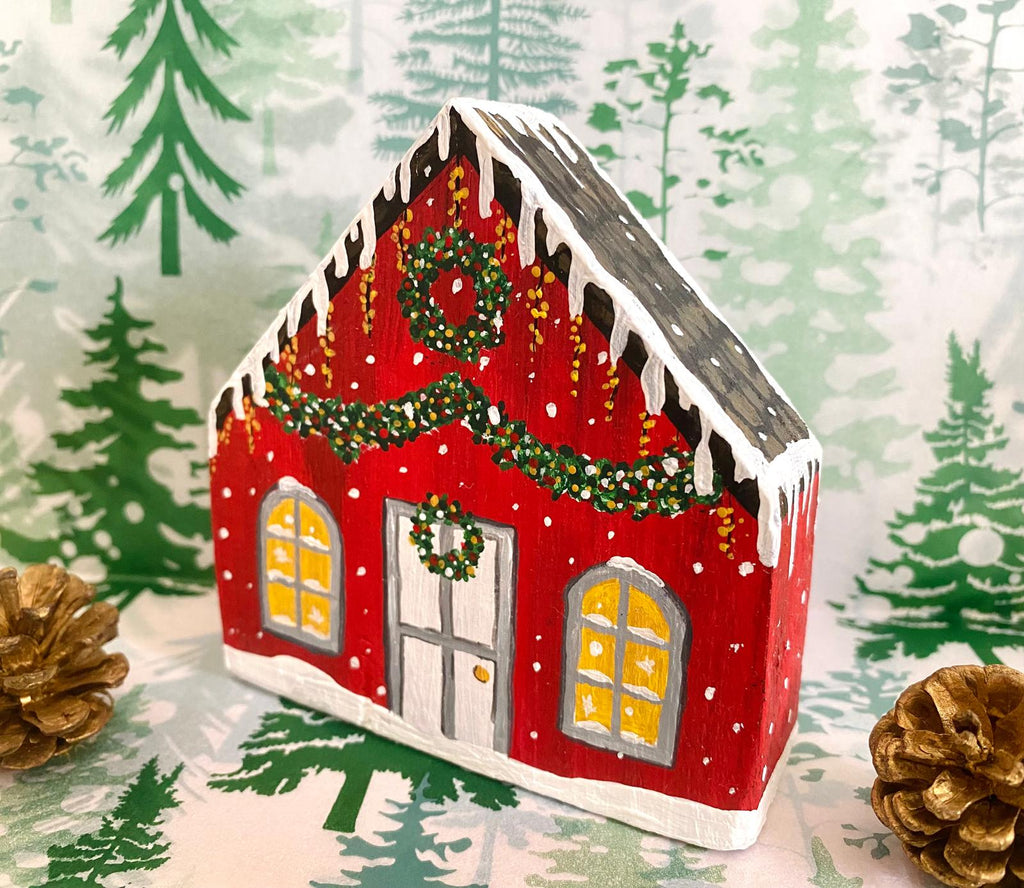 Adorno Navideño en forma de casita de madera