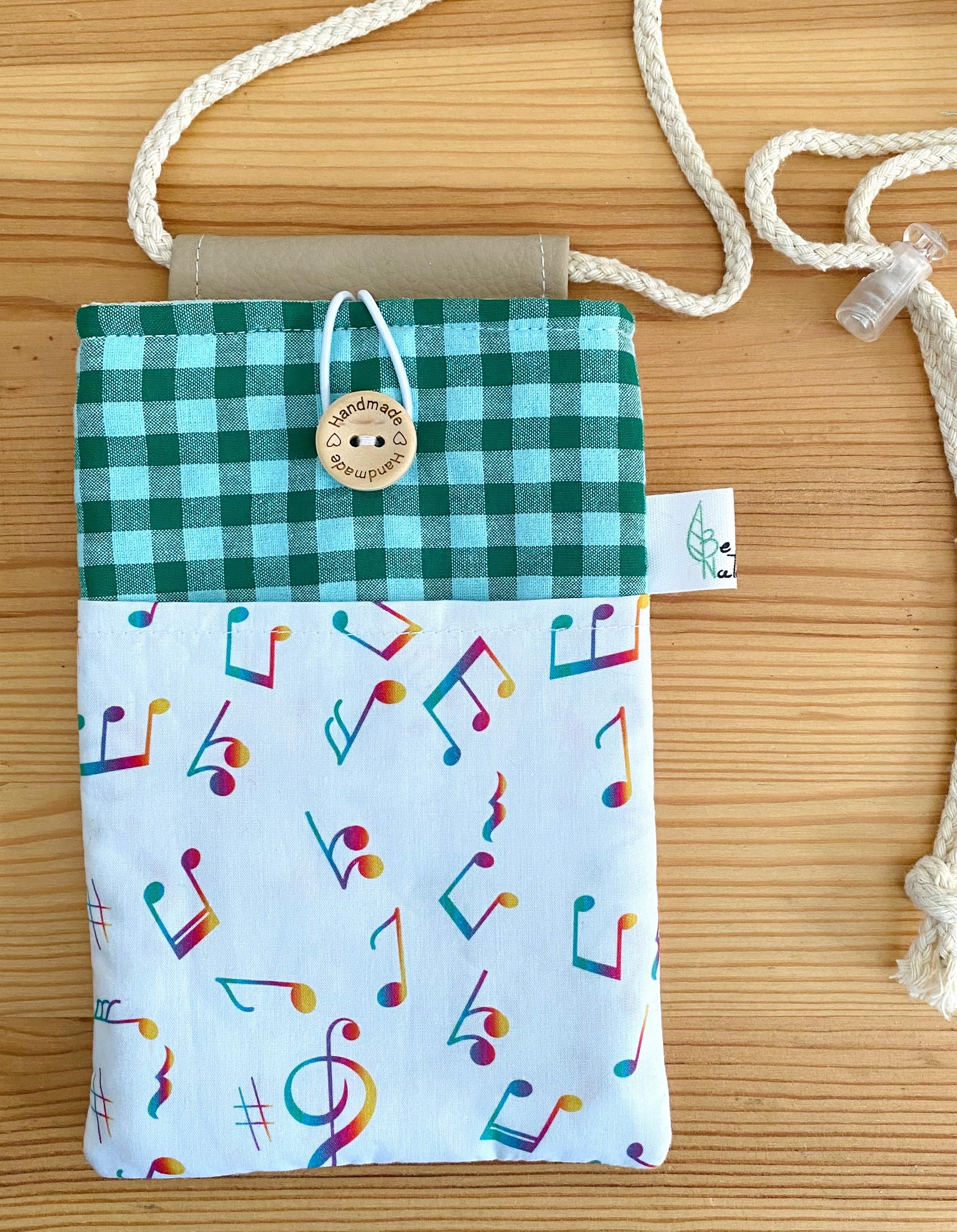 Bolsito para móvil y accesorios Seersucker verde musica