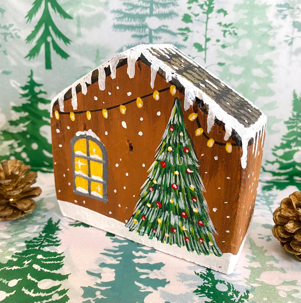 Adorno Navideño en forma de casita de madera