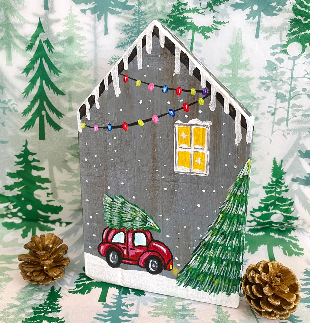 Adorno Navideño en forma de casita de madera