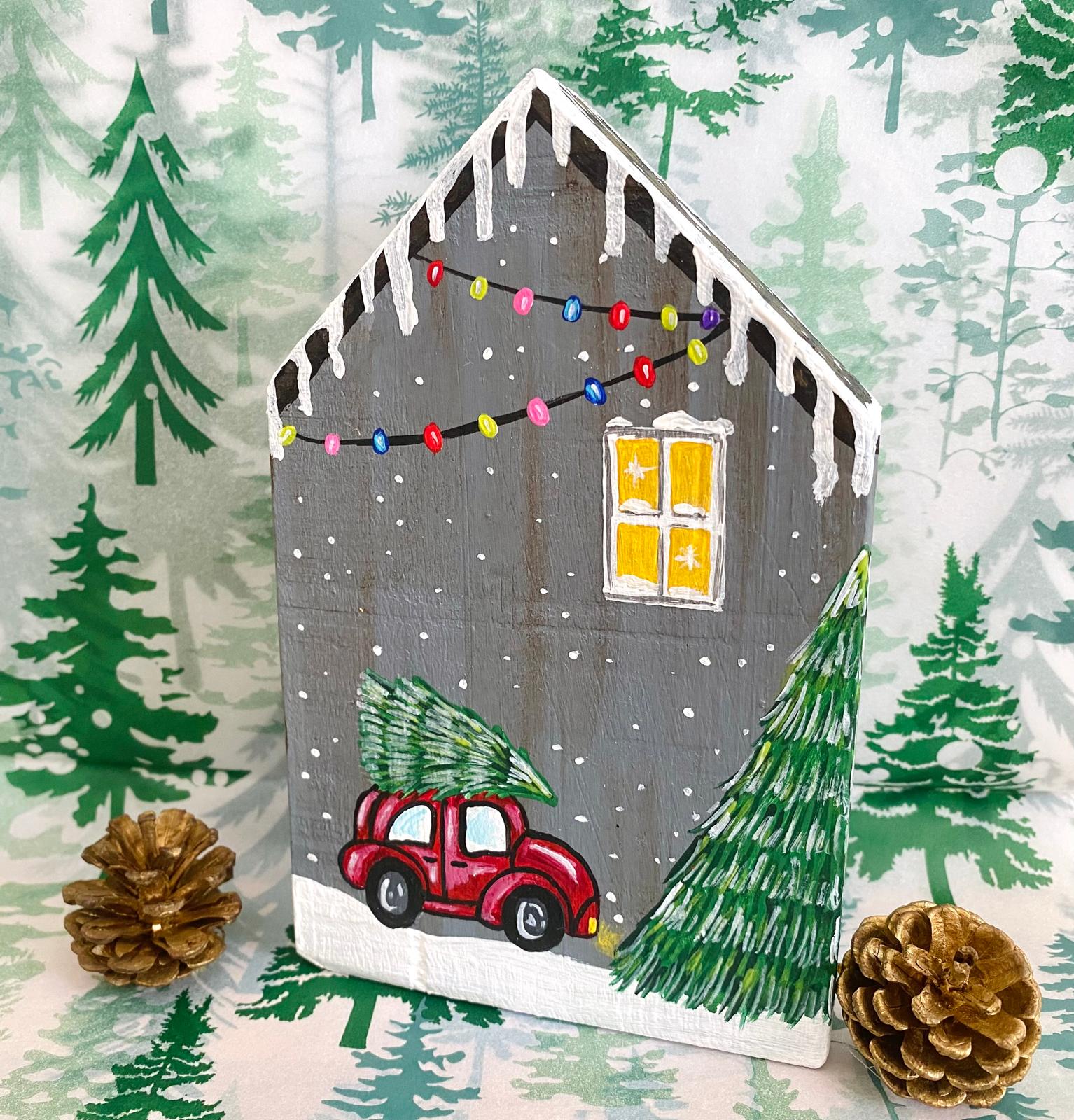 Adorno Navideño en forma de casita de madera