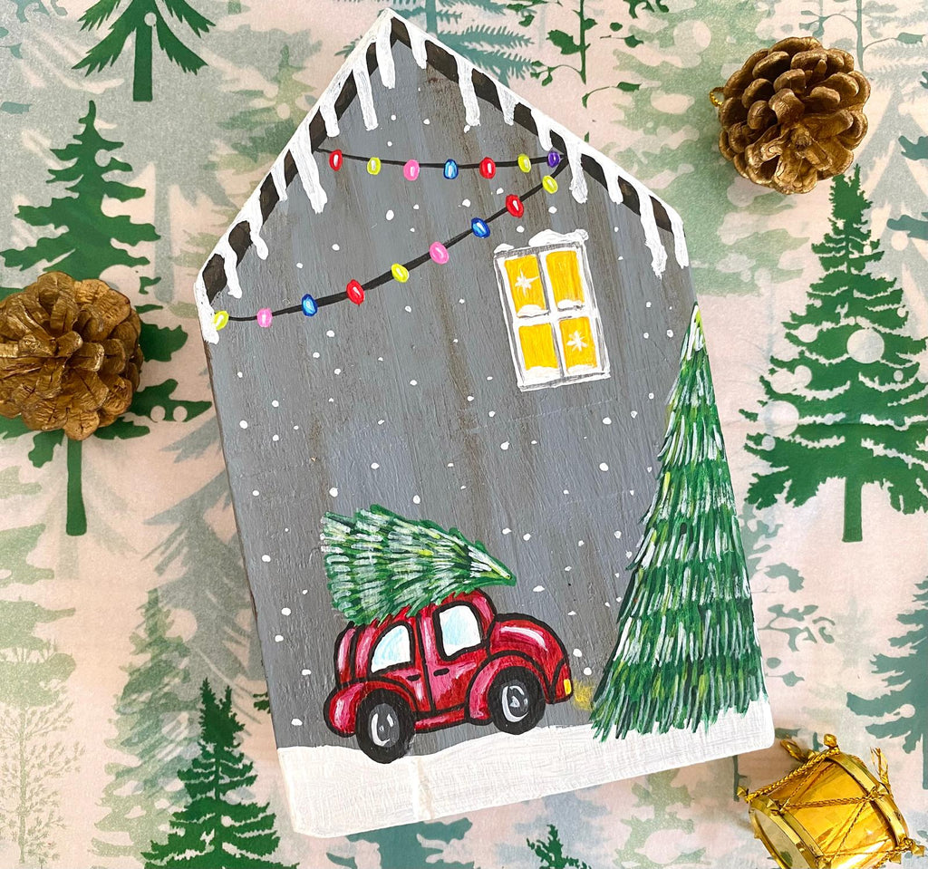 Adorno Navideño en forma de casita de madera