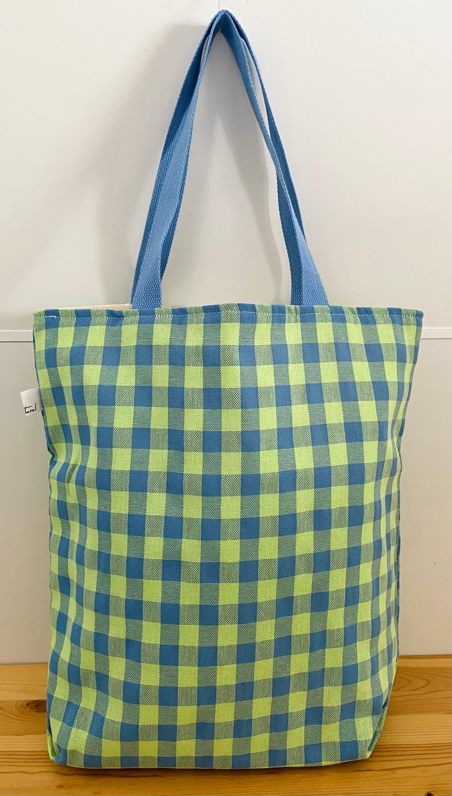 Bolso Tote cuadros azul lima
