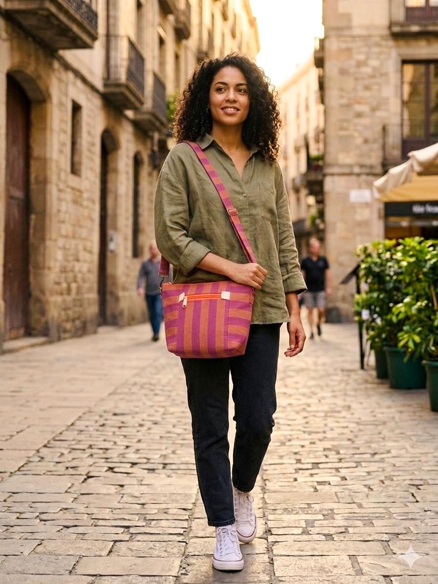 Bolso bandolera Mediano rayas anaranjadas